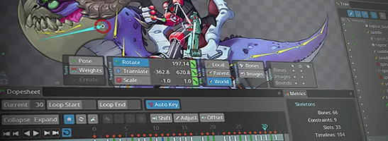 Spine 2D 스켈레탈 애니메이션 에디터 인터페이스