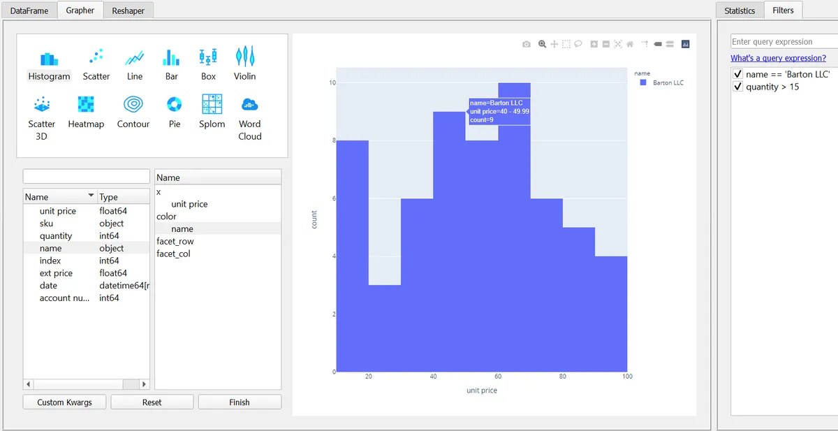 Pandas DataFrame 데이터 로드 및 미리보기 화면