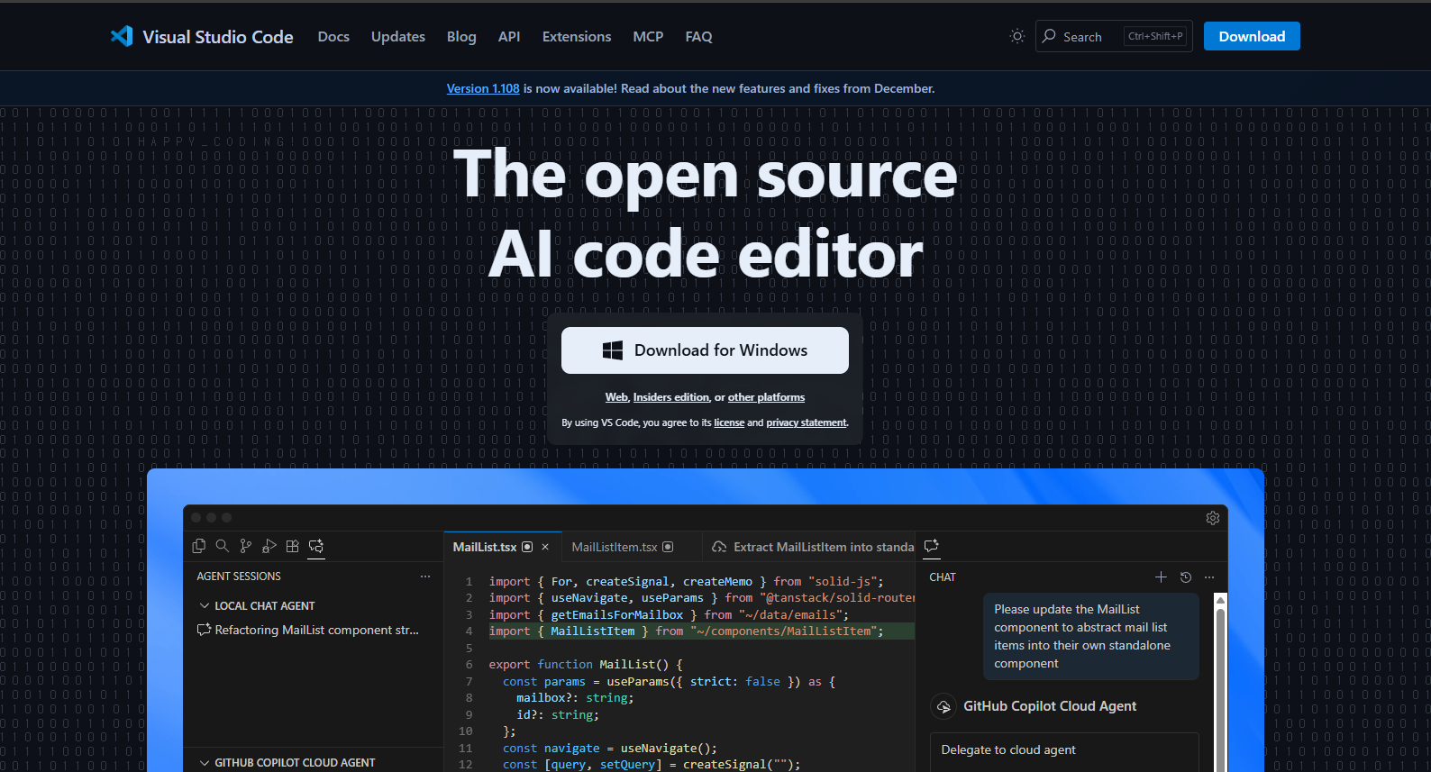 VS Code 다운로드 페이지 - The open source AI code editor